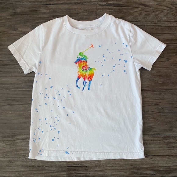 POLO RALPH LAUREN TIE DYE BIG PONY COTTON JERSEY WHITE T-SHIRT BOYS 7 - Picture 1 of 4